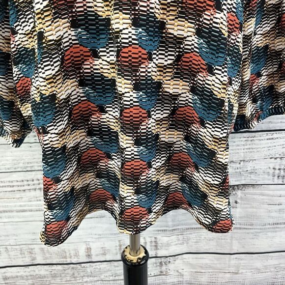 JM Collection Blouse Tunic sz XXL Blue Salmon Gold Circles Career Modest Church - Picture 6 of 9